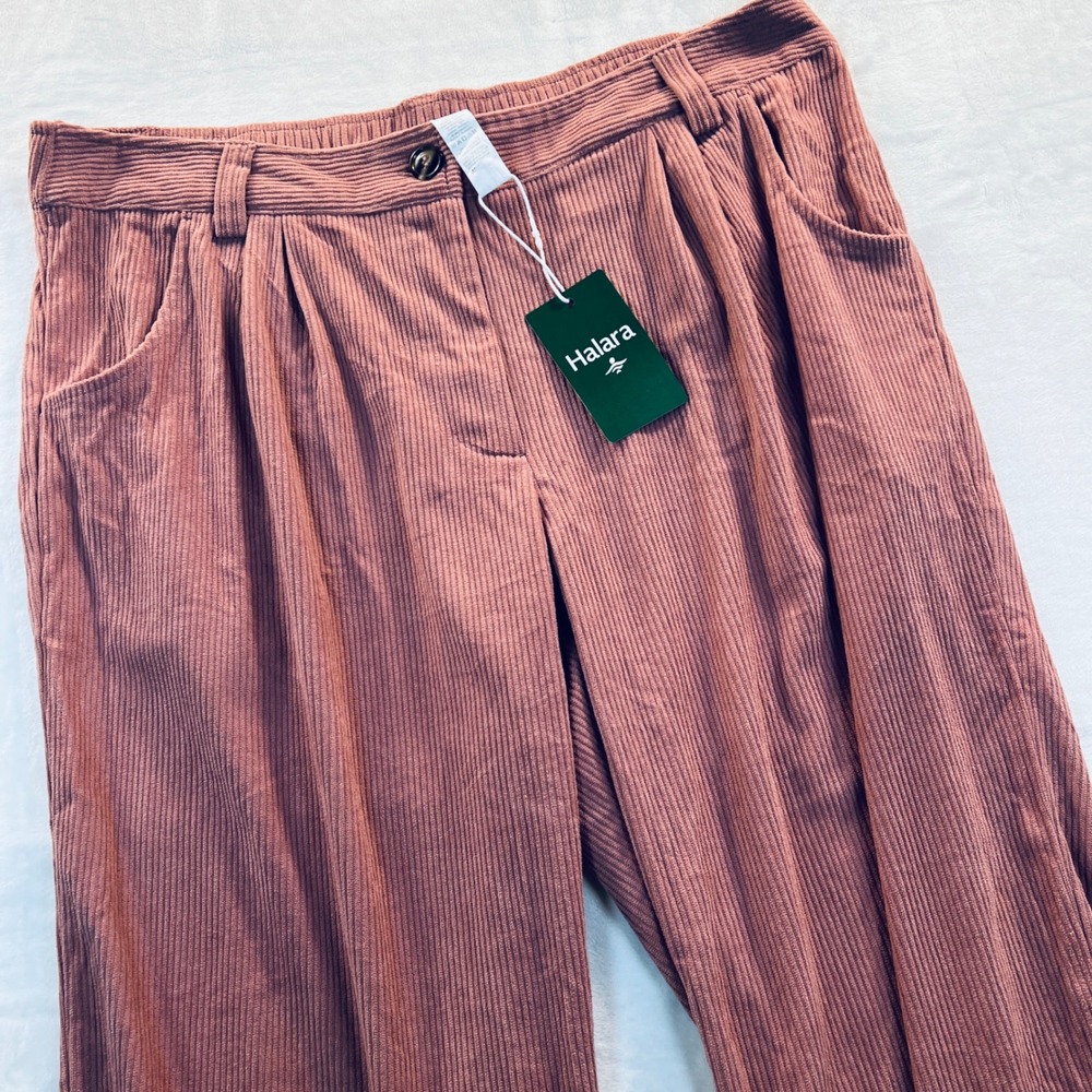 Halara Corduroy Wide Leg Pants XL Tall Mauve Pink Pleated High Waist Pockets NEW
